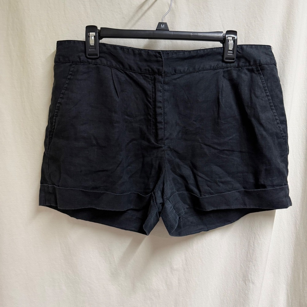 Michael Kors Womens Black 100% Linen Cuffed Hem Shorts Size 12 RN111818